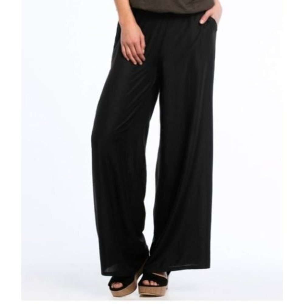 Ellos 22/24 1X Black Wide Leg Pants Tie front NEW Comfy Stretch